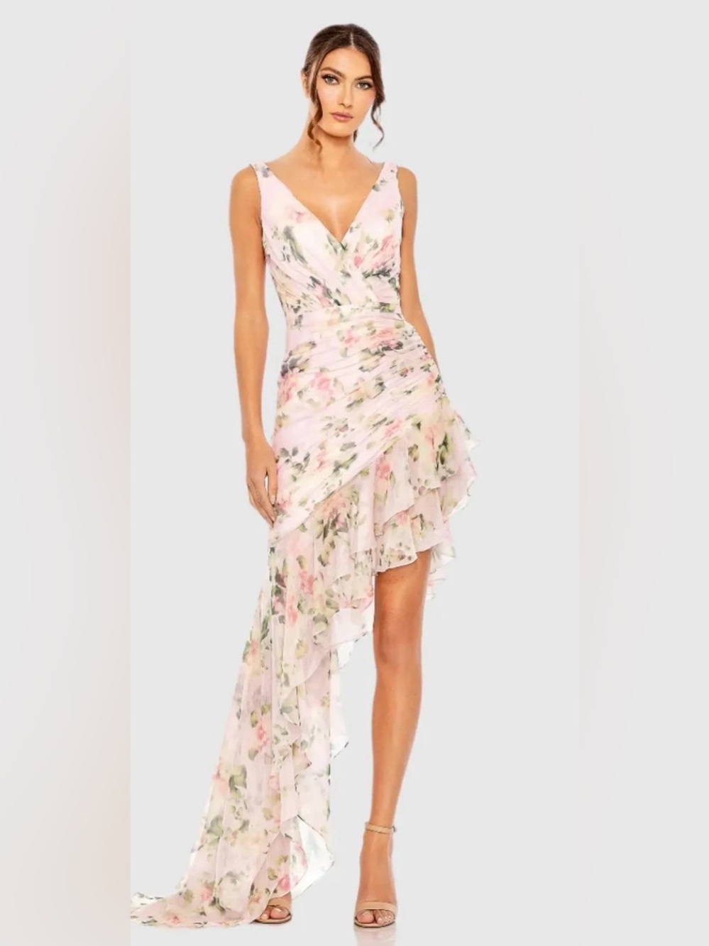 NWT Mac Duggal 49144 Floral High Low Ruffle Dress Pink Size 4